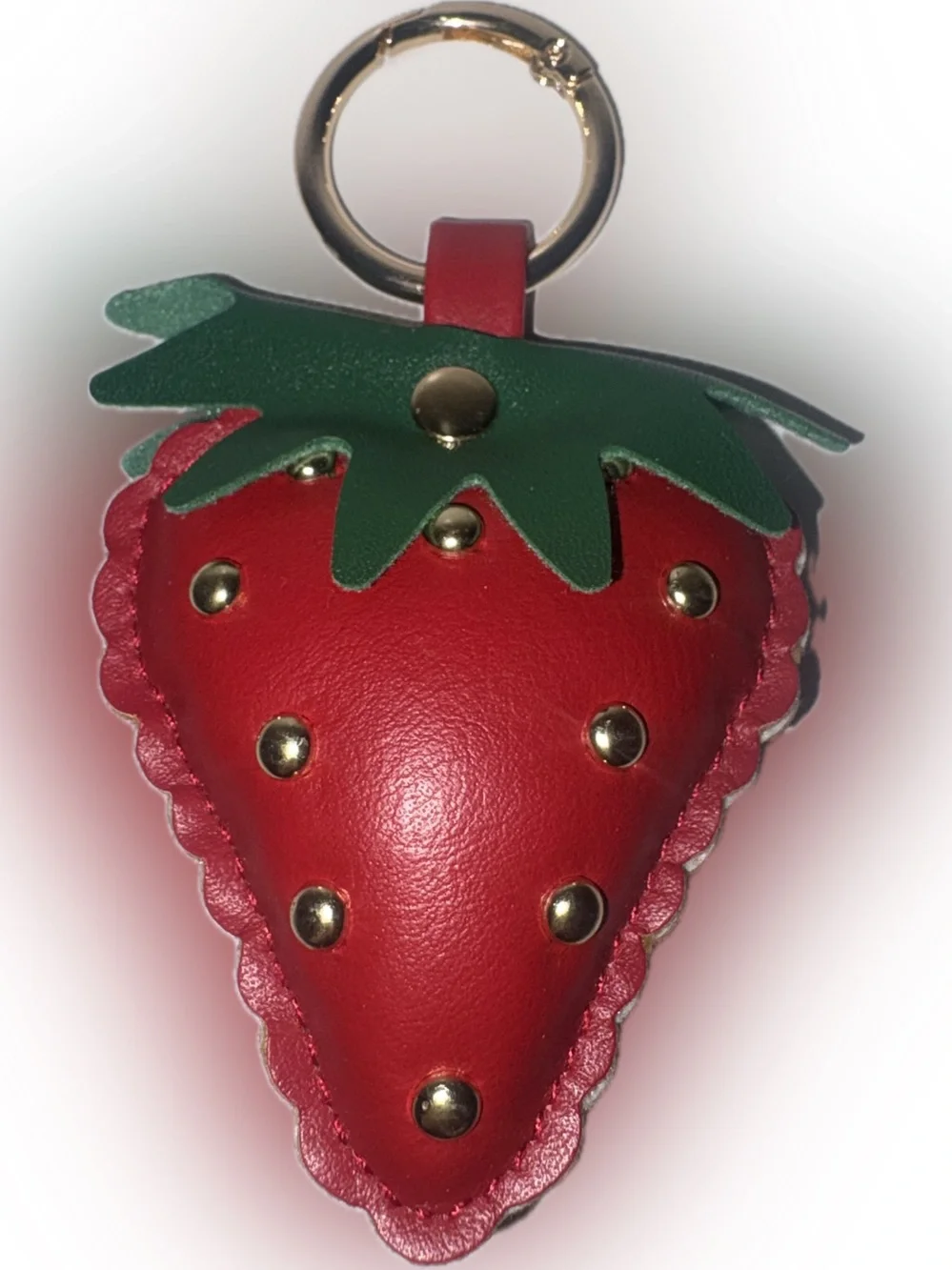 🍒 Strawberry Bag Charm Keychain - faux leather soft squish